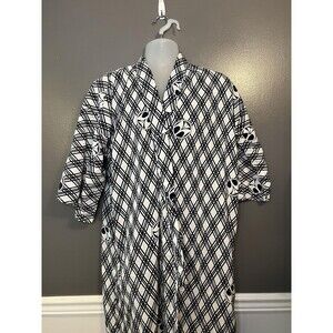 Vintage Japanese Yukata Kimono Robe Mens Large Black White Geometric Pattern 90s